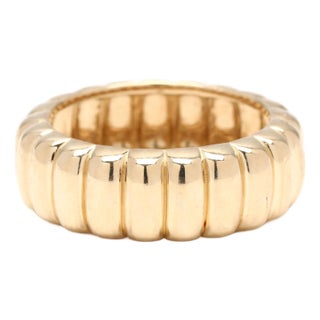 Ribbed Band Ring, 14k Yellow Gold, Ring Size 4.75-5 For Sale