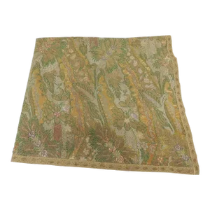 Antique Green and Brown Metallic Threads Embroidered Turkish Square Cloth