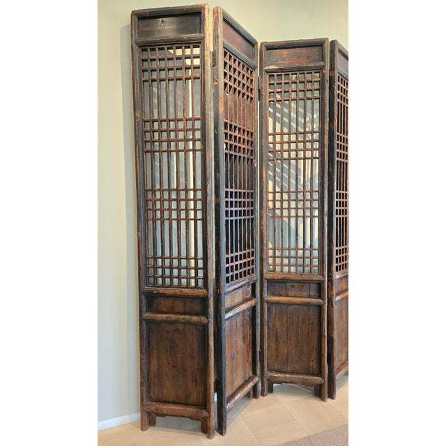 Wood Chinese Antique Six - Panel Wooden Screen For Sale - Image 7 of 10