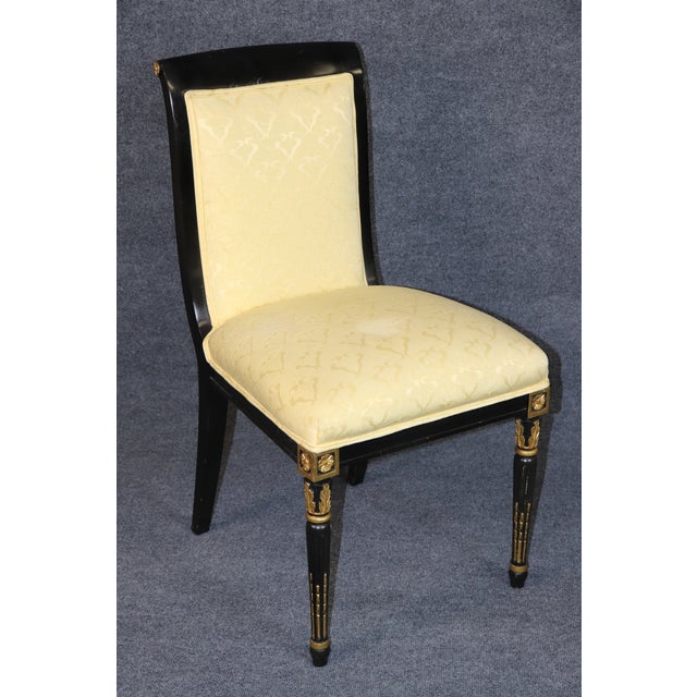 Set 12 Louis XVI Style Ebonized and Gilt Dining Chairs For Sale - Image 13 of 13