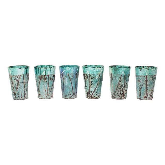 Vallauris France Pottery Tumblers With Lava Glaze For Sale