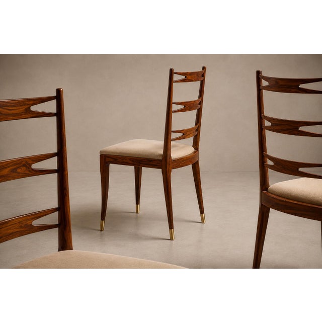 Set of Eight Brazilian Modern Dining Chairs in Caviúna & Warm Ivory Mohair, Giuseppe Scapinelli, 1950s For Sale - Image 10 of 18