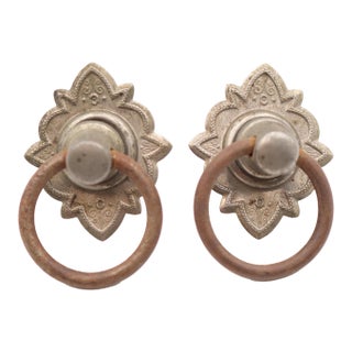 Pair of Victorian Nickel Plated Ring Cabinet Pulls For Sale