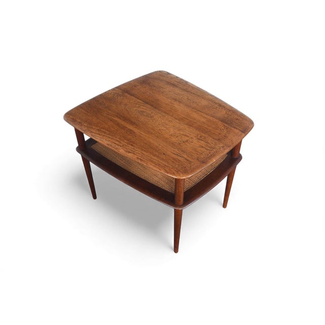Mid 20th Century Mid 20th Century Large Peter Hvidt Solid Teak + Cane Side Table For Sale - Image 5 of 12