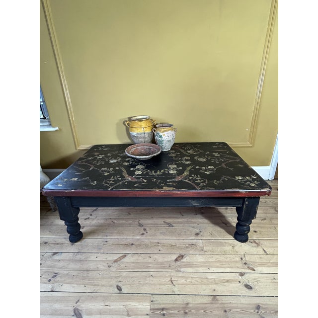 Large Vintage Coffee Table with Painted Chinoiserie For Sale - Image 4 of 13