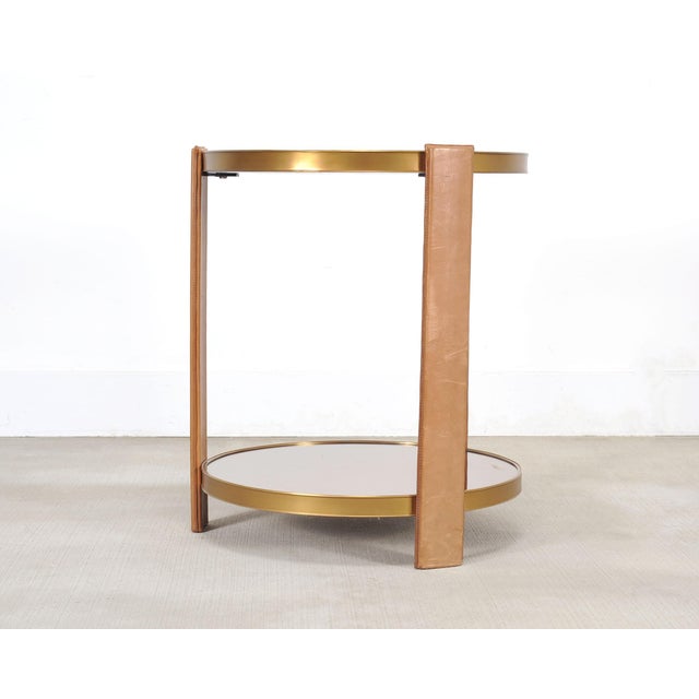 Metal Ralph Lauren Dalton Side Drink Table Brass Leather and Glass For Sale - Image 7 of 18