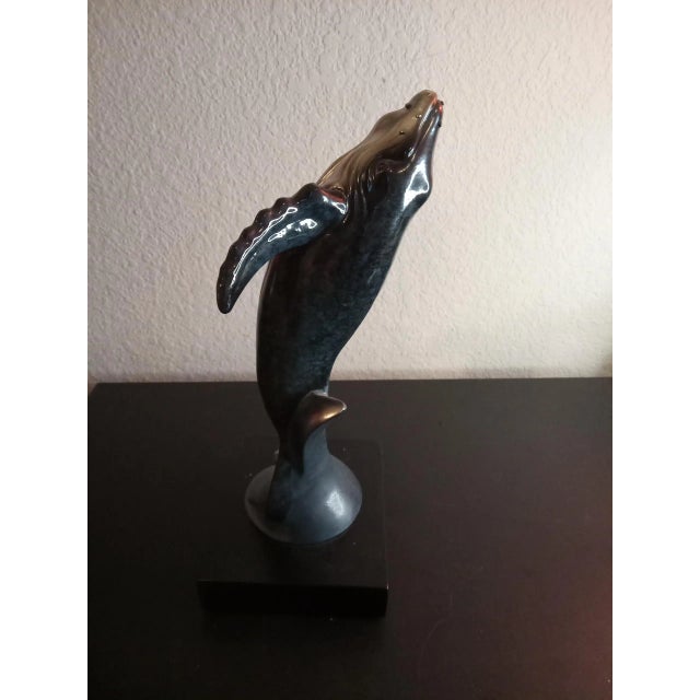 1980s Solid Resin Dolphin on Wave Figurine Statue on Pedestal For Sale In Dallas - Image 6 of 7