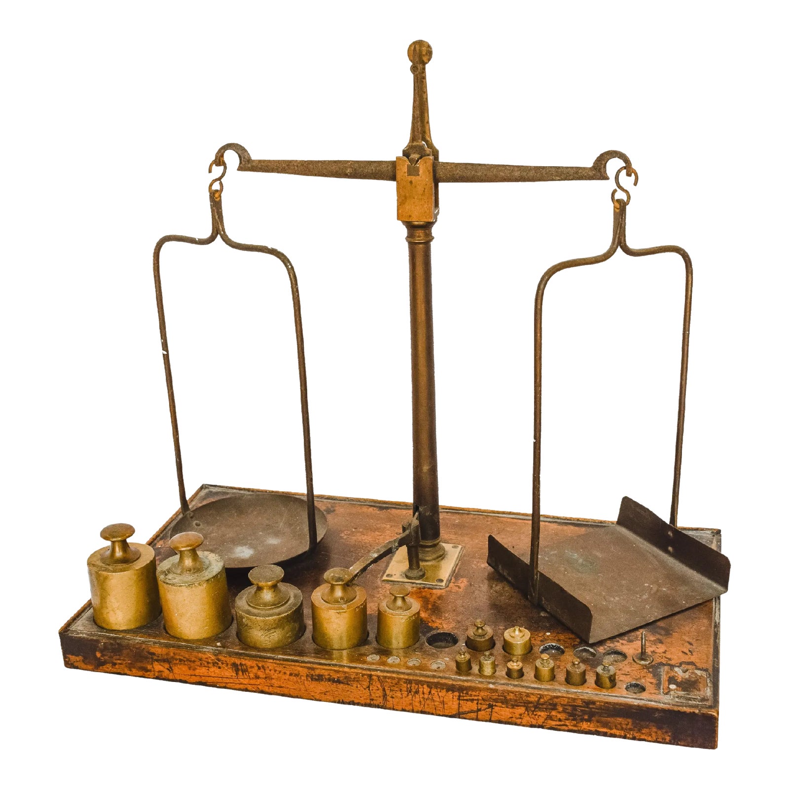 19th Century Equal Arm Brass Scale with Weights | Chairish