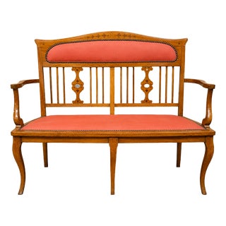 Art Nouveau Bench in Marquetry Fruitwood, 1890s For Sale