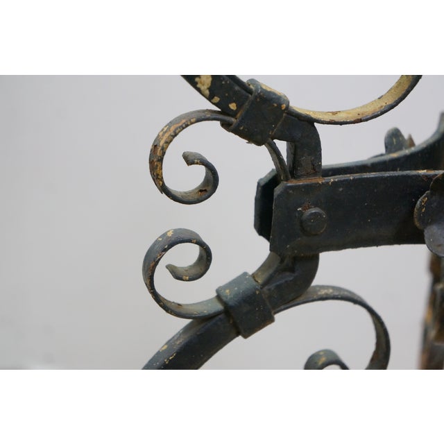 Antique Victorian Art Nouveau Scrolled Wrought Iron Tripod Garden Plant Stand For Sale - Image 13 of 16