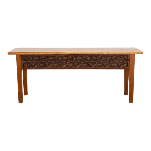 Beautifully Carved Single Slab Top Teak Console For Sale