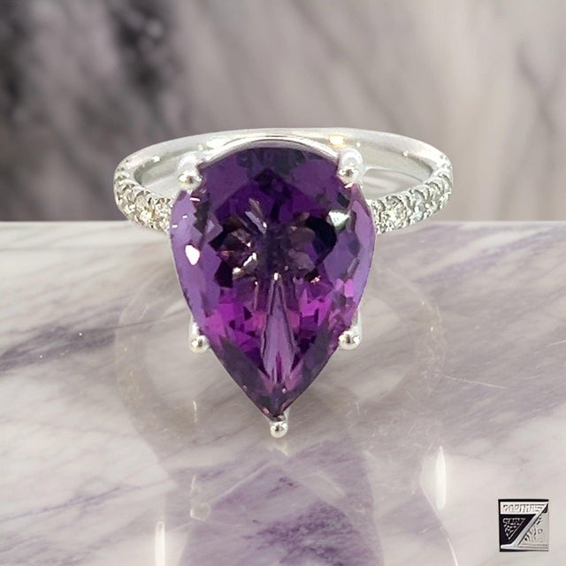 Natural Amethyst Diamond Ring 6.5 14k White Gold 7.67 TCW Certified For Sale - Image 10 of 15