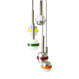 Pendant Lights in White and Colored Plastic from Stilnovo, 1960s, Set of 5 For Sale