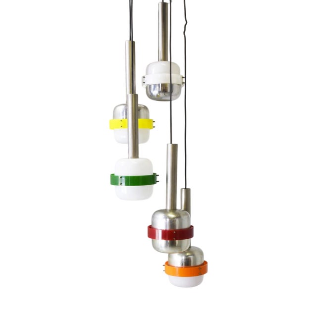Pendant Lights in White and Colored Plastic from Stilnovo, 1960s, Set of 5 For Sale