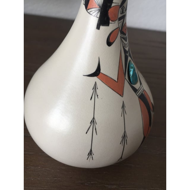Hand Painted Corn Maiden Pottery Vase With Turquoise Stone Inlay For Sale - Image 11 of 13