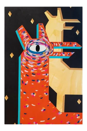 Cecilia Beaven "Night Deer" Abstract Orange Toned Contemporary Geometric Deer Painting 2018