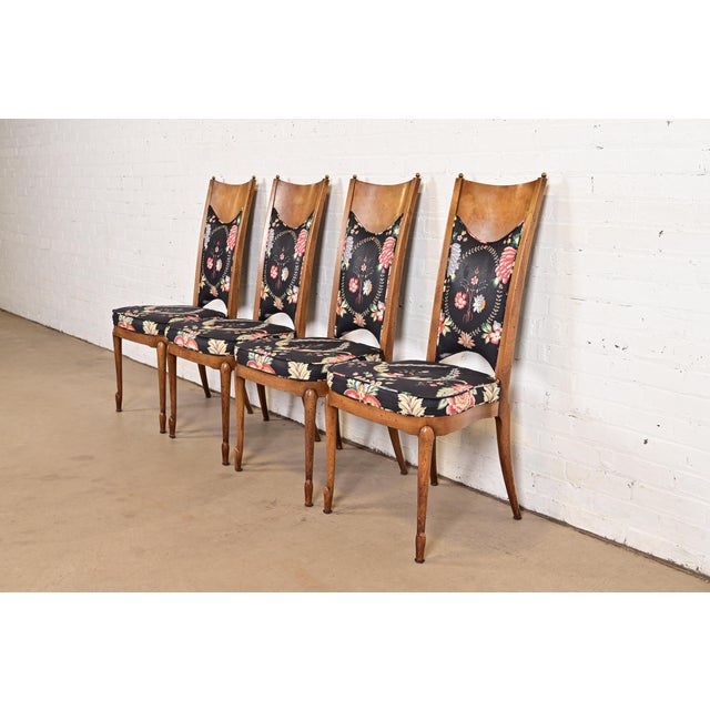 Mastercraft William Doezema for Mastercraft Mid-Century Modern Hollywood Regency Burl Wood Dining Chairs, Set of Four For Sale - Image 4 of 11