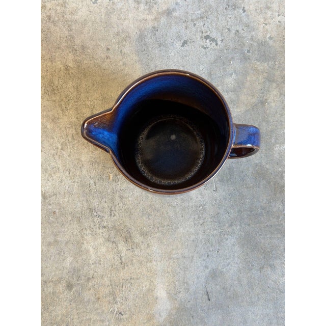 Ceramic Pitcher With Flared Spout and Cobalt Blue Glaze Gefle Kosmos Mid-Century Modern 1960s For Sale - Image 9 of 9