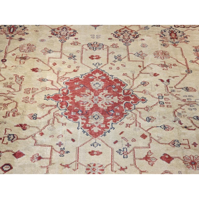 Antique Turkish Oushak Rug, Hand-Knotted Wool, Allover Geometric Pattern, Tan & Red, 14' X 15' For Sale - Image 15 of 18