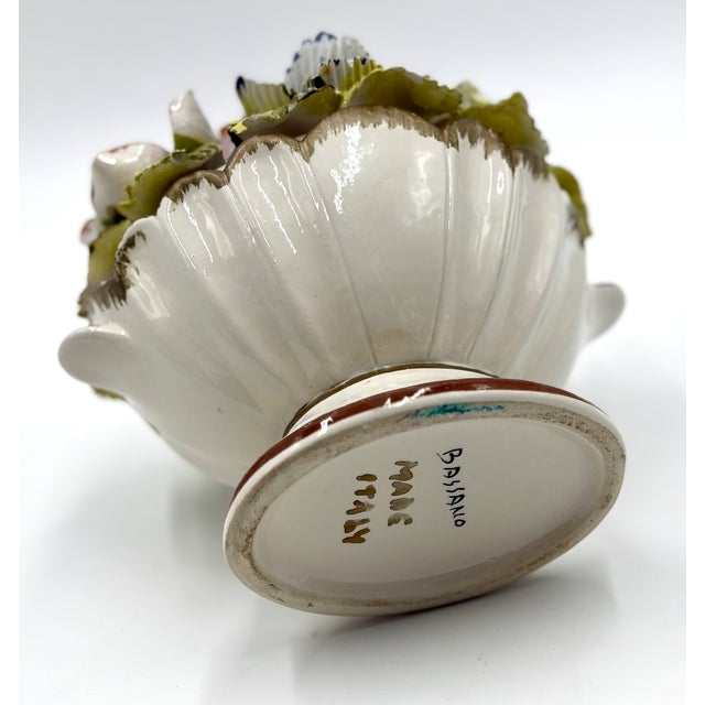 Ceramic Vintage Italian Hand Painted Porcelain Flower Topiary Basket For Sale - Image 7 of 8