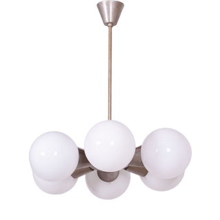 Mid-Century Chandelier in Chrome and Glass by Kamenický Šenov, Czech, 1960s For Sale