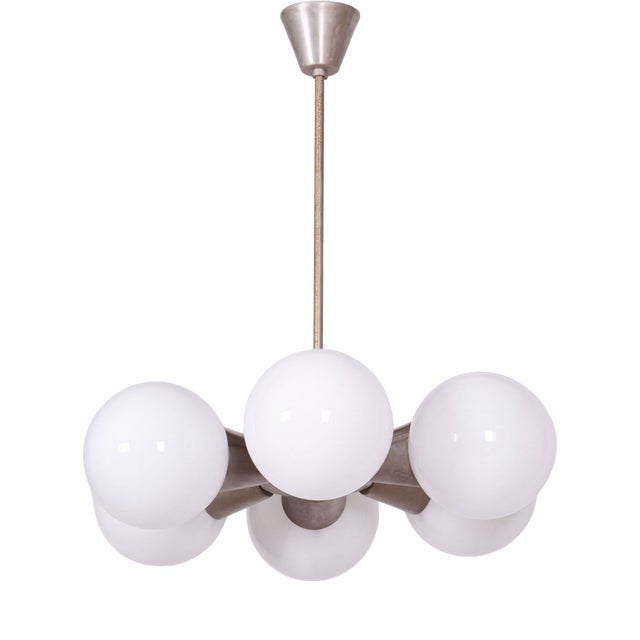 Mid-Century Chandelier in Chrome and Glass by Kamenický Šenov, Czech, 1960s For Sale