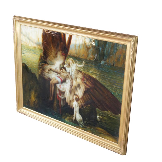 The School of Paris Mid 20th Century Lament for Icarus Greek Mythology Oil Painting After Herbert James Draper 65" For Sale - Image 3 of 13