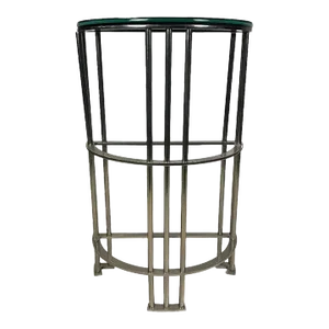 Late 20th Century Demilune Console Table Attributed to Jean Michel Wilmotte Nickel Plated Steel Base With Black Glass Top Art Deco