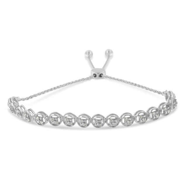 .925 Sterling Silver 1/4 cttw Round-cut Diamond Bolo Bracelet (I-J Color, I3 Clarity) For Sale - Image 4 of 6
