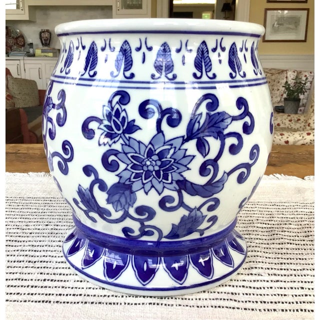 Nantucket Home Cobalt Blue and White Hand-Painted Porcelain Planter For Sale - Image 9 of 9