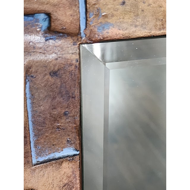 Tribal Artisan Signed Native American Navajo Tribal Diné Carved Turquoise Inlay Wall Mirror For Sale - Image 3 of 12