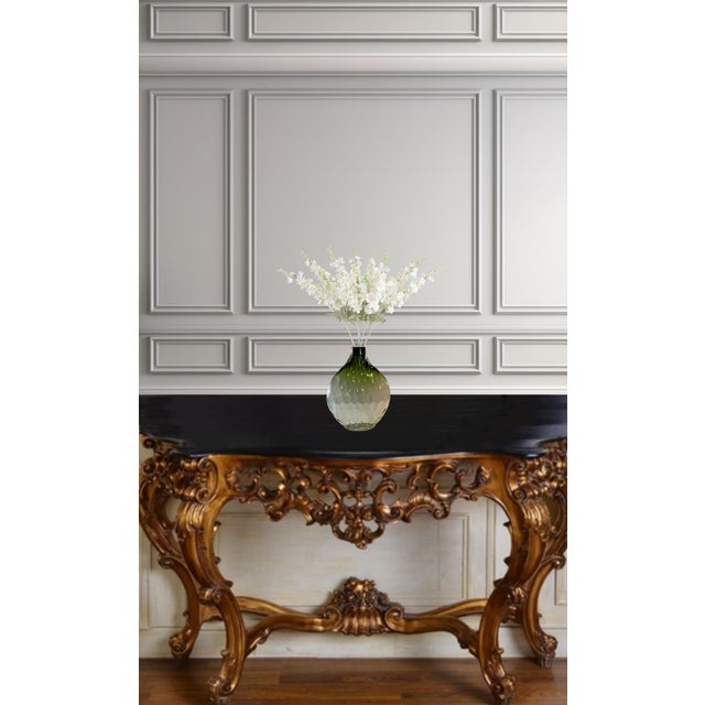 Art Glass Narrow Oval Ombre Green Diamond Pattern Vase For Sale - Image 9 of 12