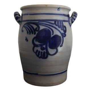 Folk Art German Grey and Cobalt Blue Stoneware Jar, 1890s For Sale
