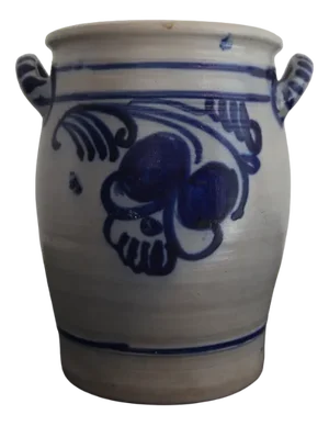 Folk Art German Grey and Cobalt Blue Stoneware Jar, 1890s