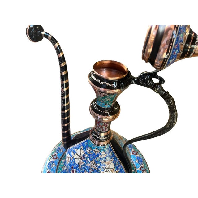Metal Large Handmade Copper Water Pitcher with Plate For Sale - Image 7 of 11