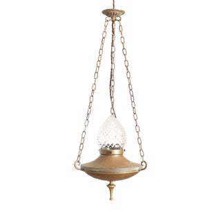 Antique Arts & Crafts Brass Church Sanctuary Pendant Light from Holophane, 1890s For Sale