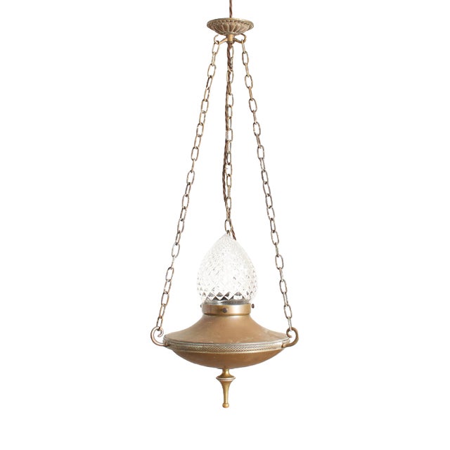 Antique Arts & Crafts Brass Church Sanctuary Pendant Light from Holophane, 1890s For Sale