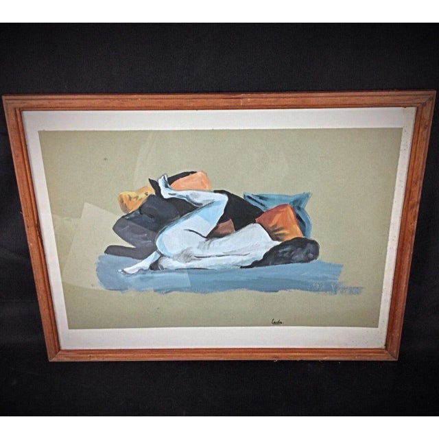 Mid 20th Century Mid 20th Century Elegant Watercolor by Ludo - Reclining Nude Woman, Back View, Framed For Sale - Image 5 of 5