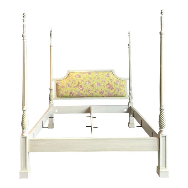 Vintage Italian Patina Turned Wood Poster Bed For Sale