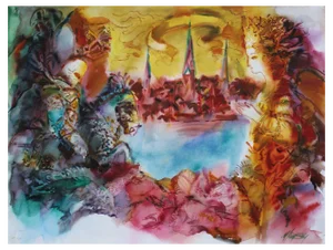 Malda Muizule, On the Waterfront, Watercolor on Paper