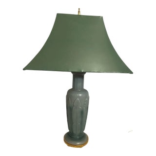 Mid 20th Century Art Nouveau Green Glass Table Lamp For Sale