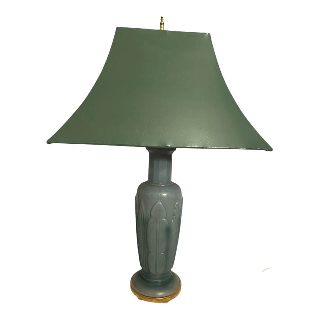 Mid 20th Century Art Nouveau Green Glass Table Lamp For Sale