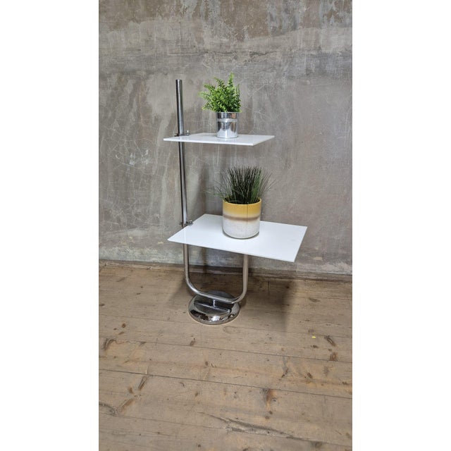 1970s Vintage Chrome Flower Stand with Two White Shelves, Czechoslovakia, 1970s For Sale - Image 5 of 12