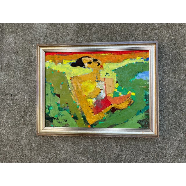 Late 20th Century Late 20th Century Reclining Woman Tempera Painting, Framed For Sale - Image 5 of 5