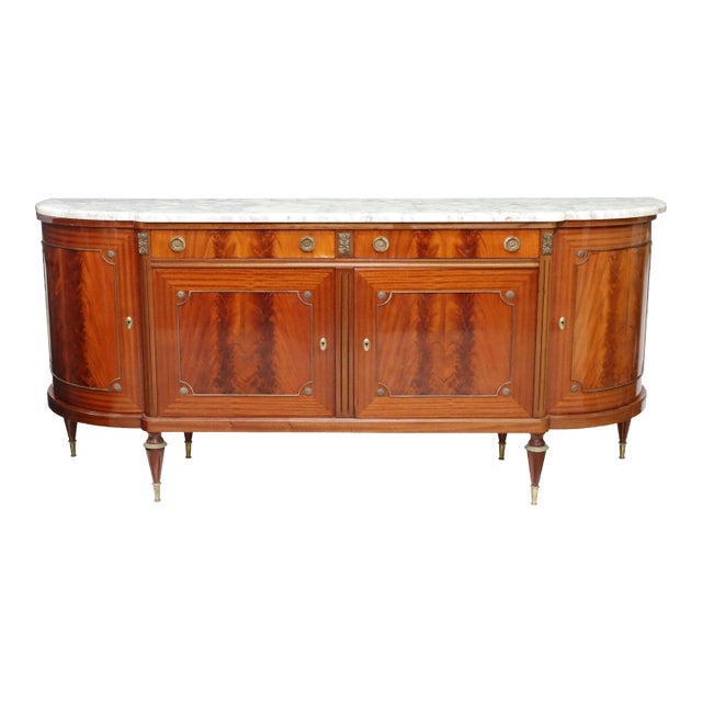 Early 20th Century Vintage Maison Jansen Directoire Style Mahogany Marble Sideboard For Sale