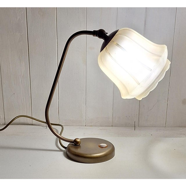 1980s Vintage Adjustable Table Lamp with Brass Frame and Glass Shade from JSB Josef Brumberg, 1980s For Sale - Image 5 of 8