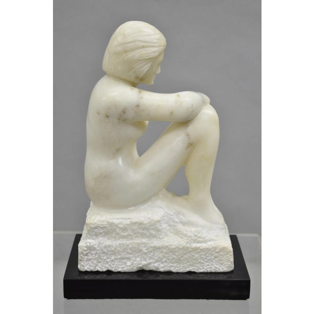 Late 20th Century Morton Gaffin "Seated Woman" Modernist Carved White Alabaster Nude Sculpture For Sale - Image 12 of 12