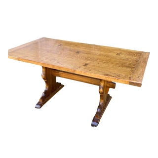 Vintage Charles Pollock Rustic Country Trestle Dining Table For Sale