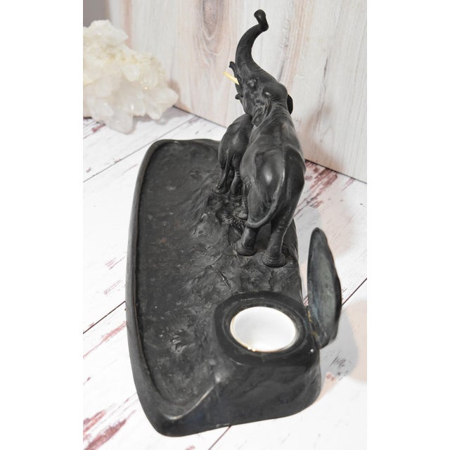 Metal Victorian Bronze Elephant Desk Pen Holder With Inkwell Signed Austria For Sale - Image 7 of 18