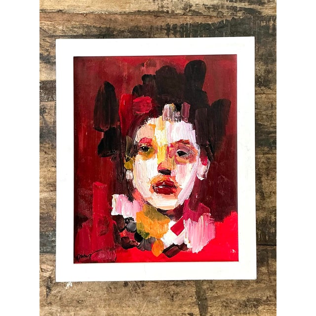 Red Vintage Original Abstract Figurative Oil on Canvas For Sale - Image 8 of 12